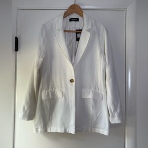 New! Blue B Collection Solid White Women’s Blazer Jacket Cotton Linen Medium